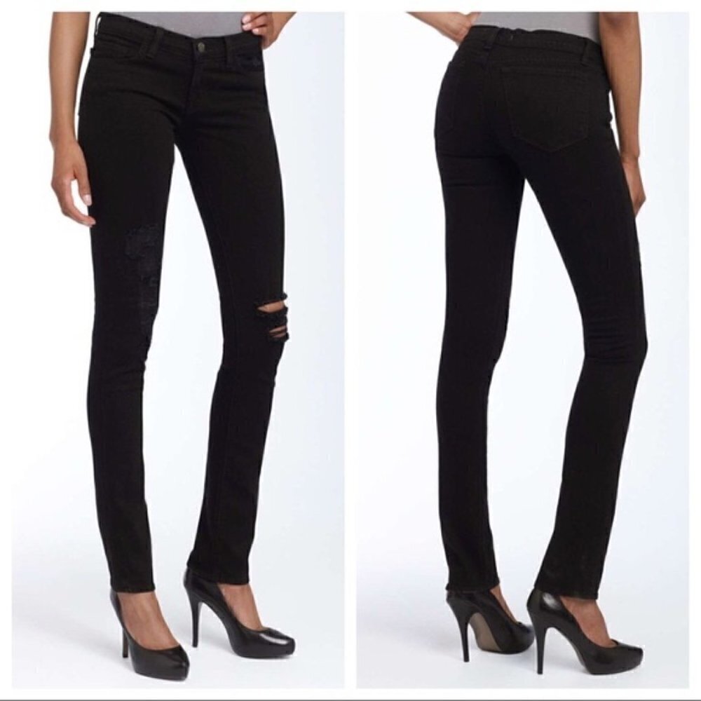 J Brand Black Low Rise‎ Pencil Leg Torn Distressed Jett Jeans 28